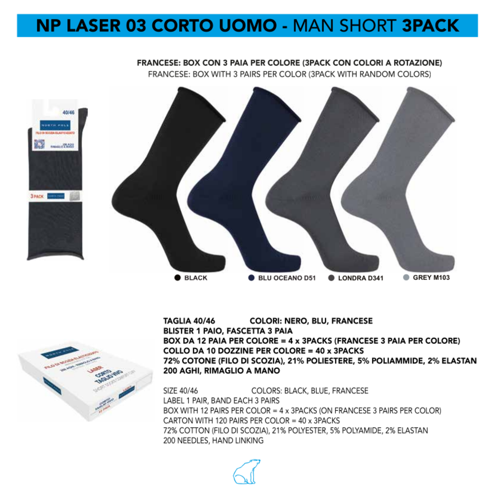CALZINO CORTO UOMO NPLASER 03 Tellini S.r.l. Ingrosso Abbigliamento